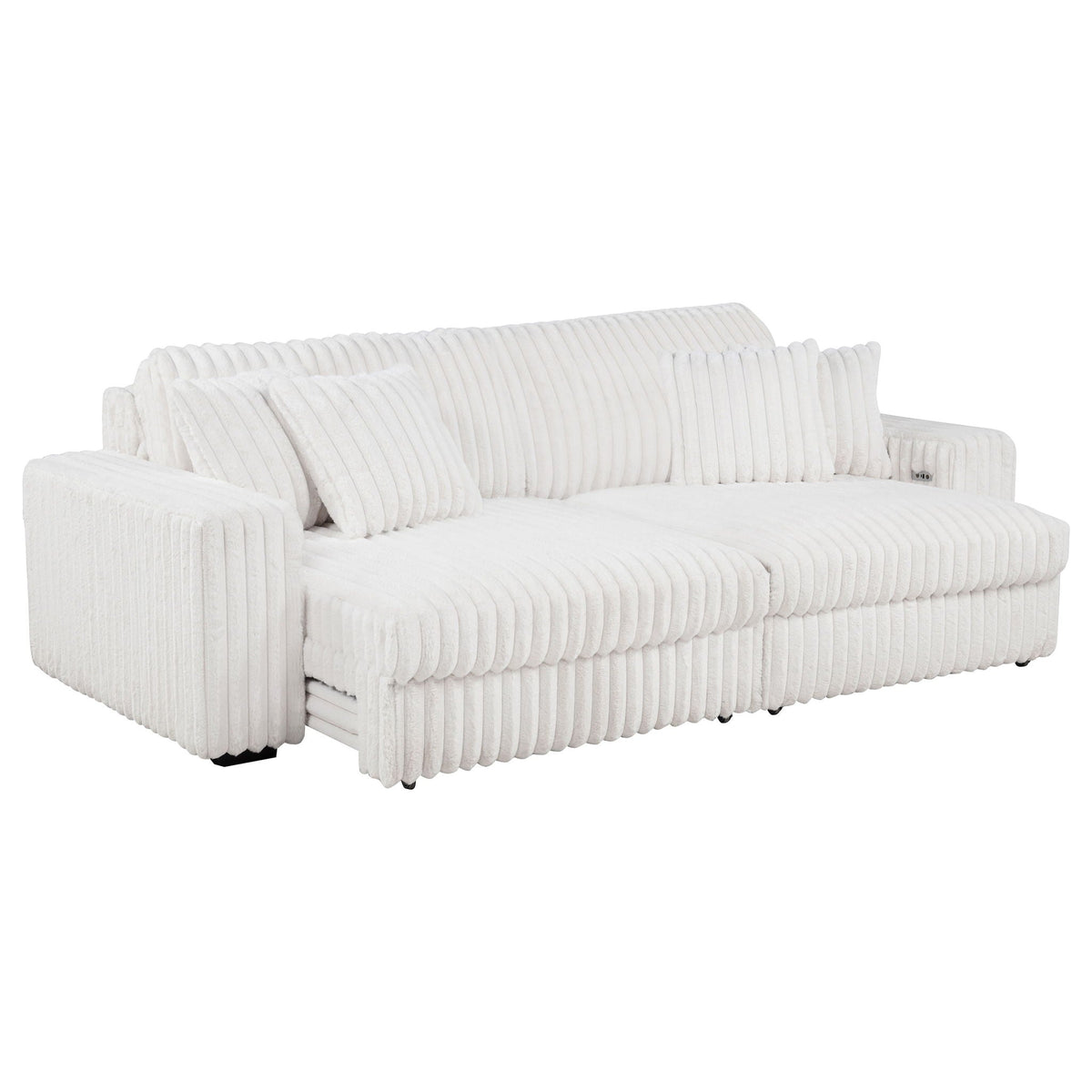 Jacana Corduroy Upholstered Dual Power Chaise Sofa Ivory by Unique Piece Furniture