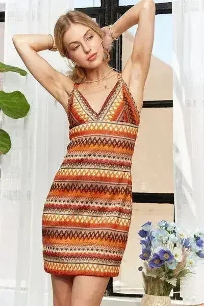 ADORA Contrast Striped V-Neck Mini Dress by Femstylo