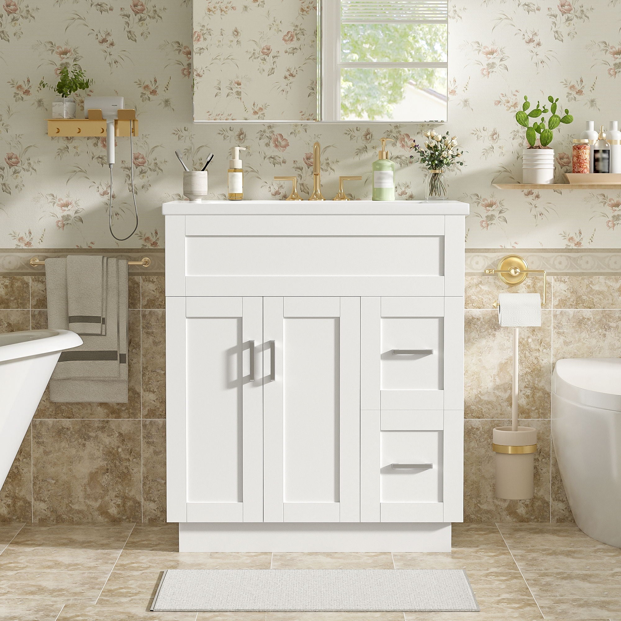 Bathroom Vanity With 2 Doors, 2 Drawers, Adjustable Shelf, Hidden Slides & Soft Close Hinges by Unique Piece Furniture