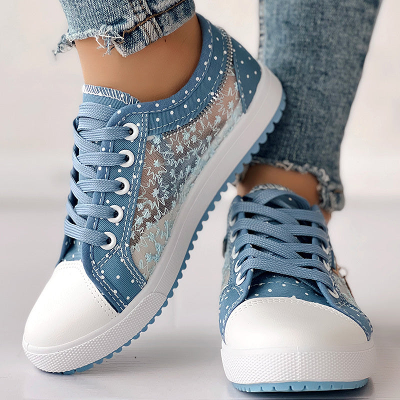 Floral Embroidered Polka Dot Print Sneakers — Women’s Casual Canvas Shoes by FitiqueFit