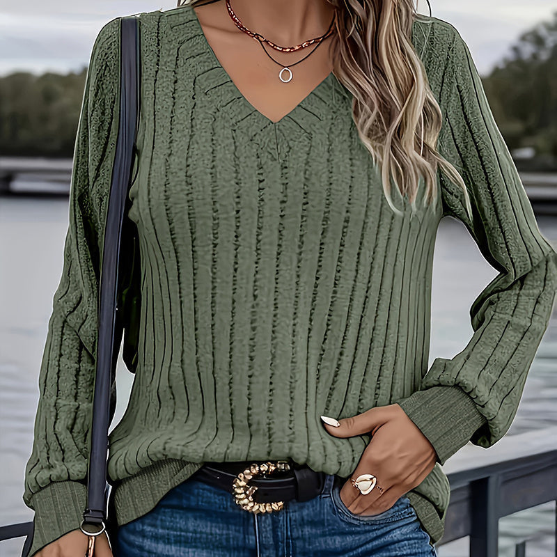 Women's Long Sleeve Blouses Shirts With Ribbed Knit Basic Tops by FitiqueFit