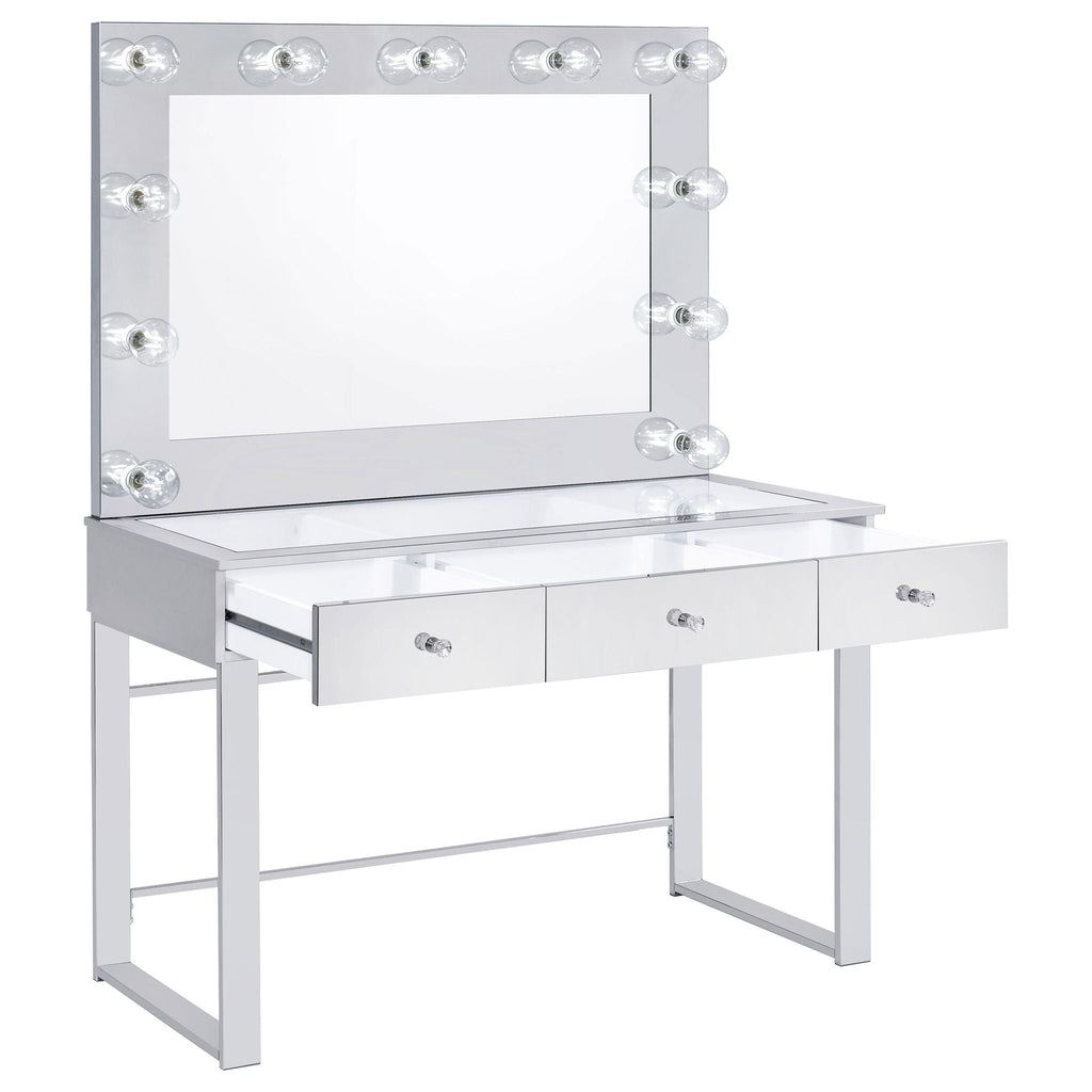 Umbridge 3-drawer Vanity Set with Lighting Chrome and White by Unique Piece Furniture