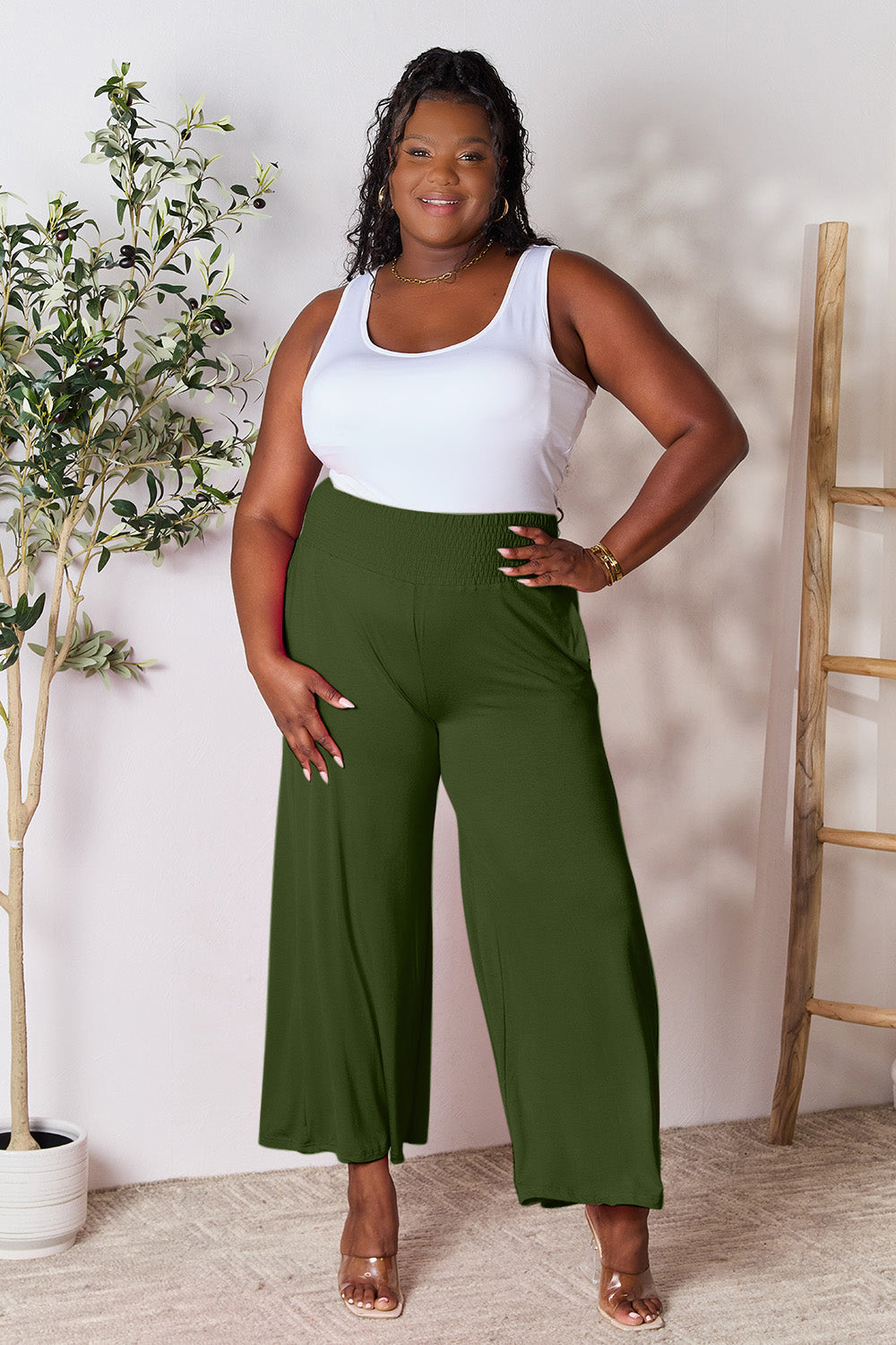 Double Take Full Size Smocked Wide Waistband Wide Leg Pants by Wild and Free Boutique
