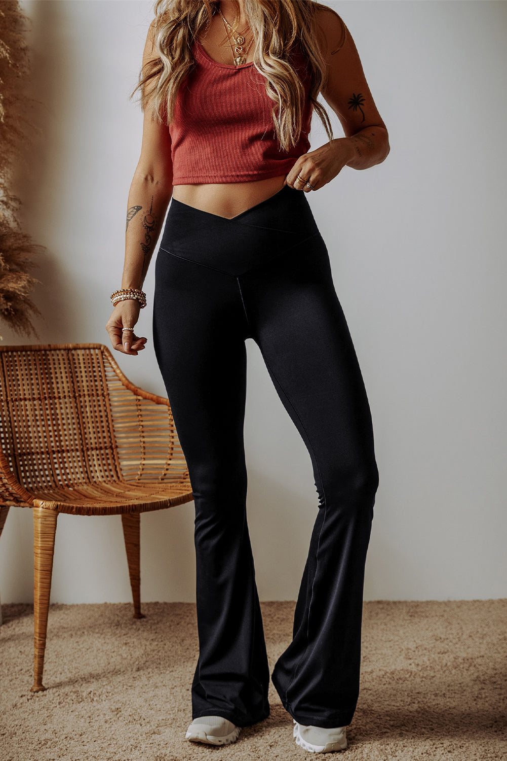 Black V Shape High Waist Flared Leggings by Dear-Lover Dropshipping