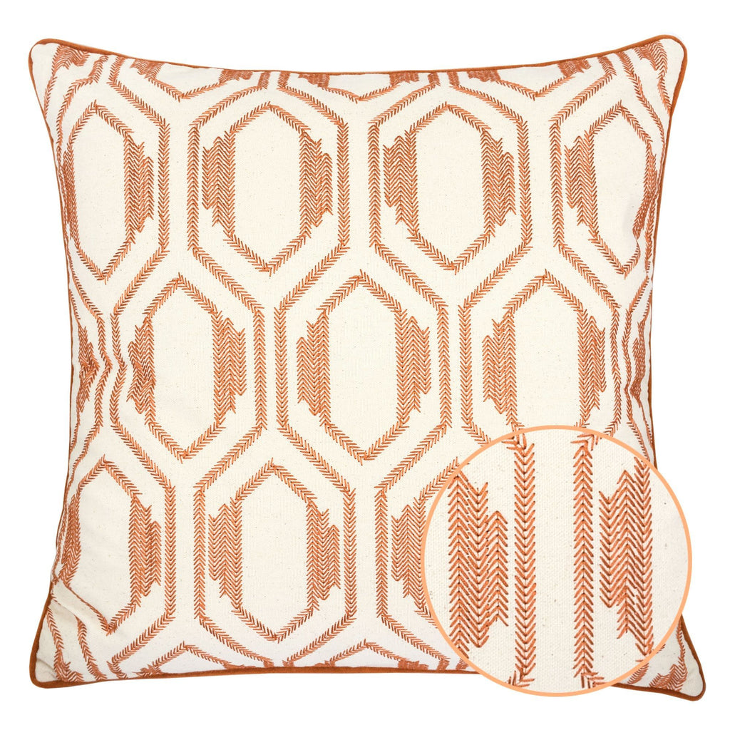 Geometric Embroidered Throw Pillow - Rust by Unique Piece Furniture
