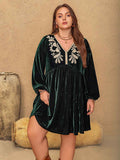 Plus Size Embroidered V-Neck Long Sleeve Dress by Wild and Free Boutique
