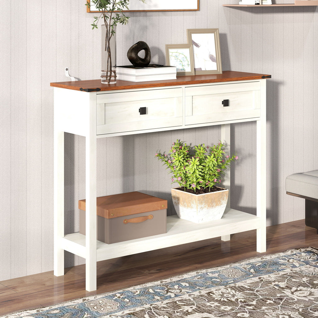 Farmhouse Style Console Table With 2 Drawers And Bottom Storage Shelf by Unique Piece Furniture