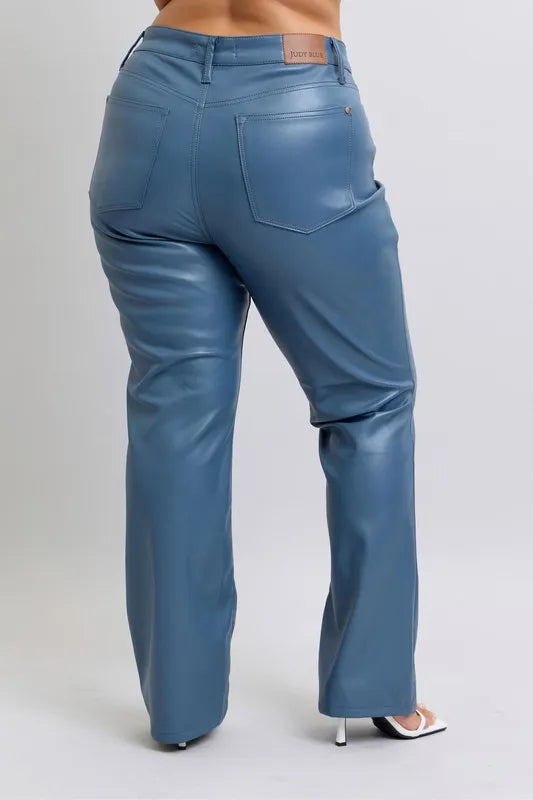 Judy Blue Full Size High Waist Tummy Control Faux Leather Bootcut Pants Plus Size by Wild and Free Boutique