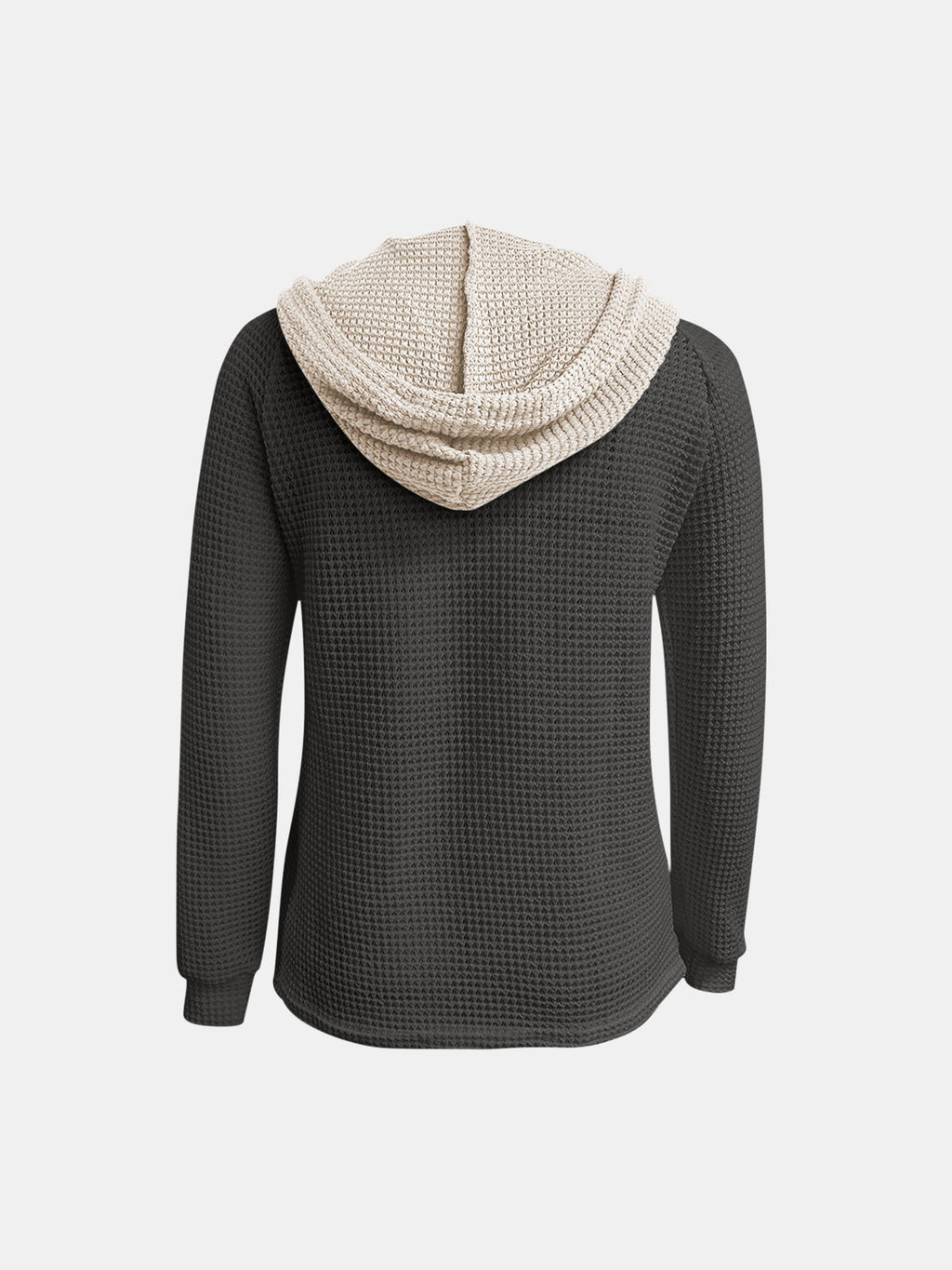 Full Size Waffle-Knit Contrast Long Sleeve Hoodie by Wild and Free Boutique