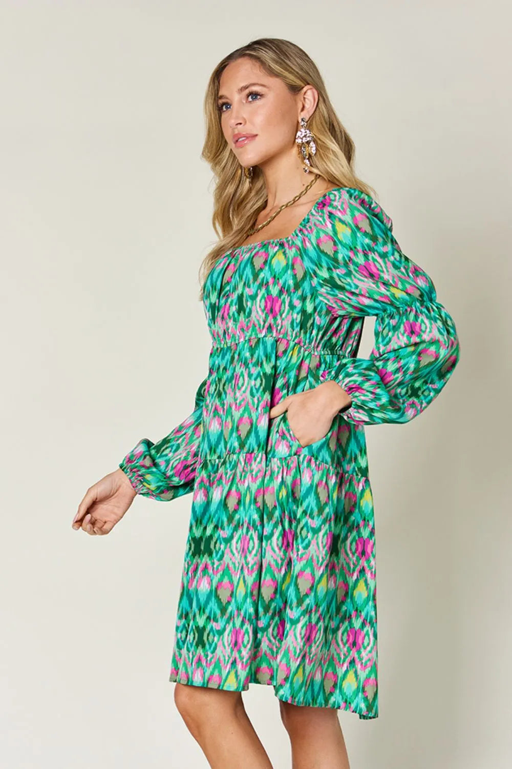 Double Take Full Size Printed Long Sleeve Dress by Wild and Free Boutique