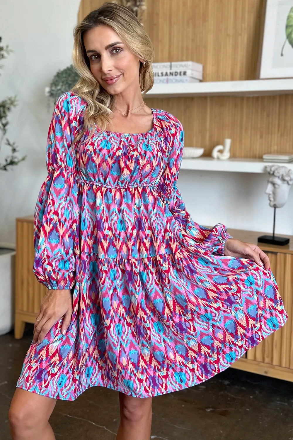 Double Take Full Size Printed Long Sleeve Dress by Wild and Free Boutique