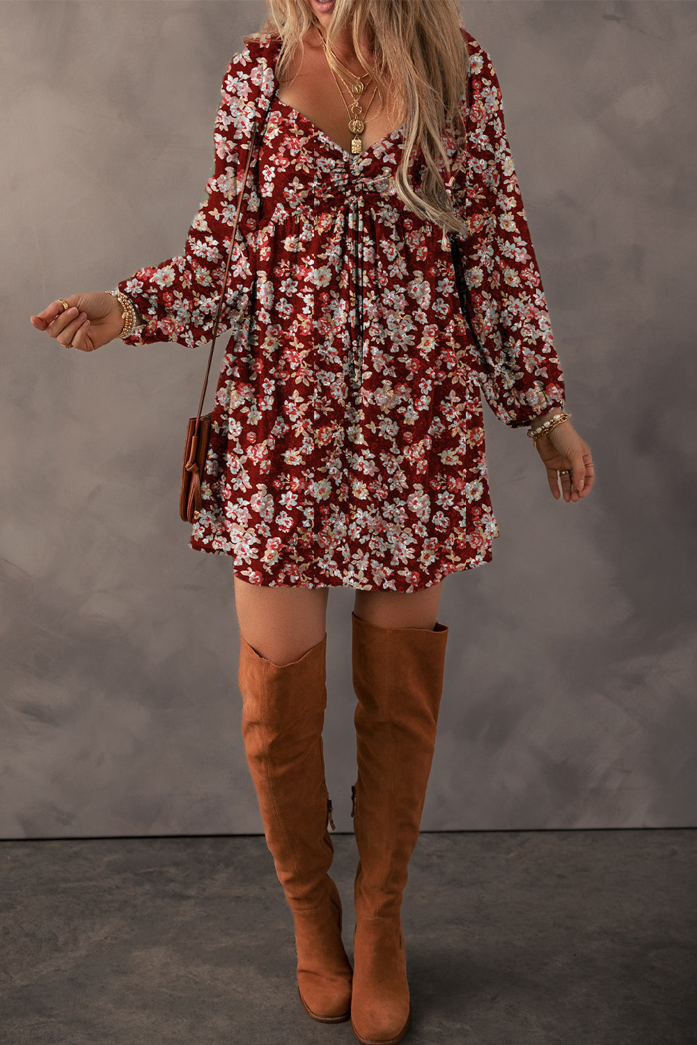 Red Floral Print Sweetheart Neck Shirred Back Mini Dress by Dear-Lover Dropshipping