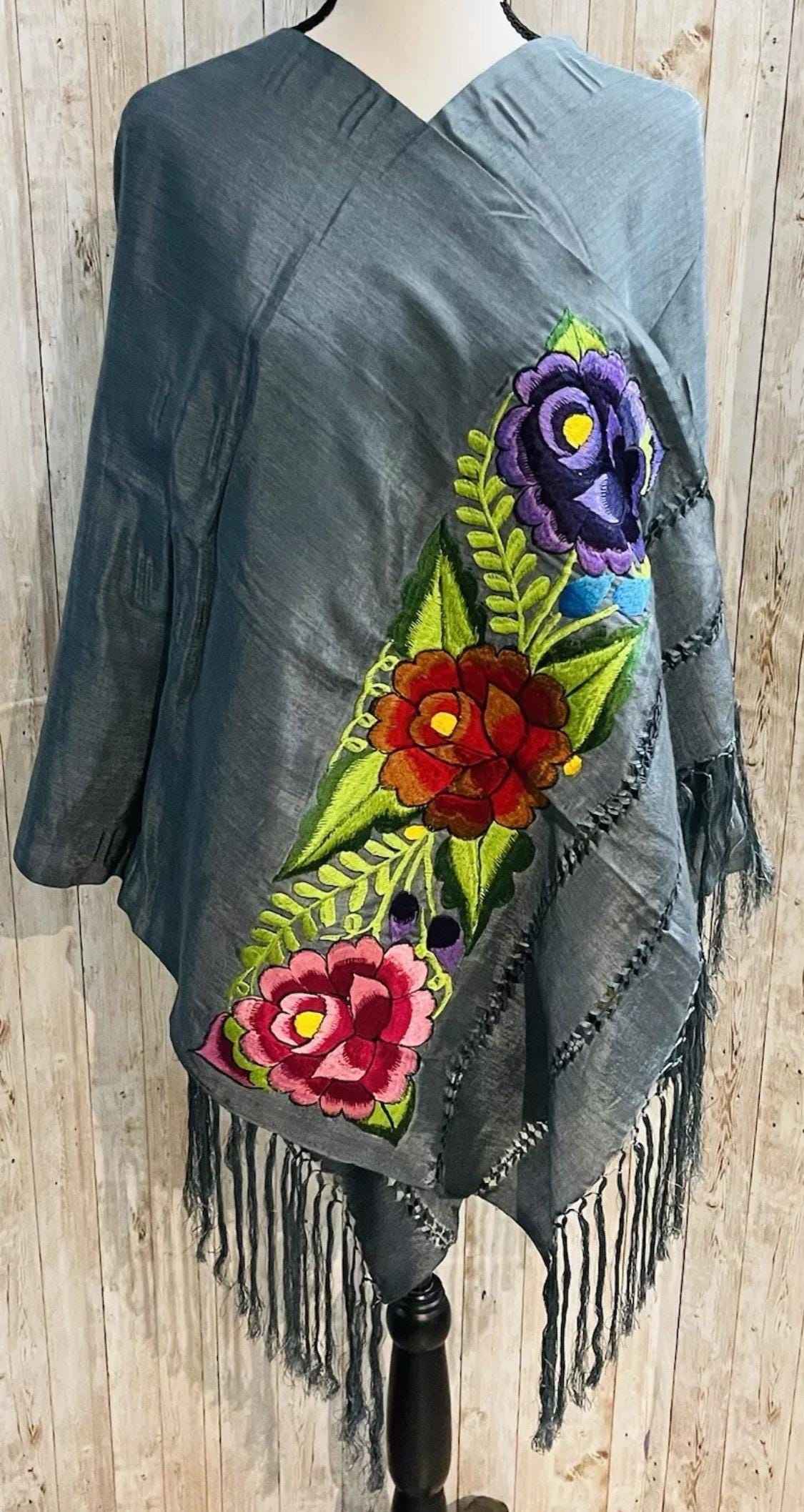 Embroidered Silk Handmade Mexican Shawls Rebosos Bordados en Ceda