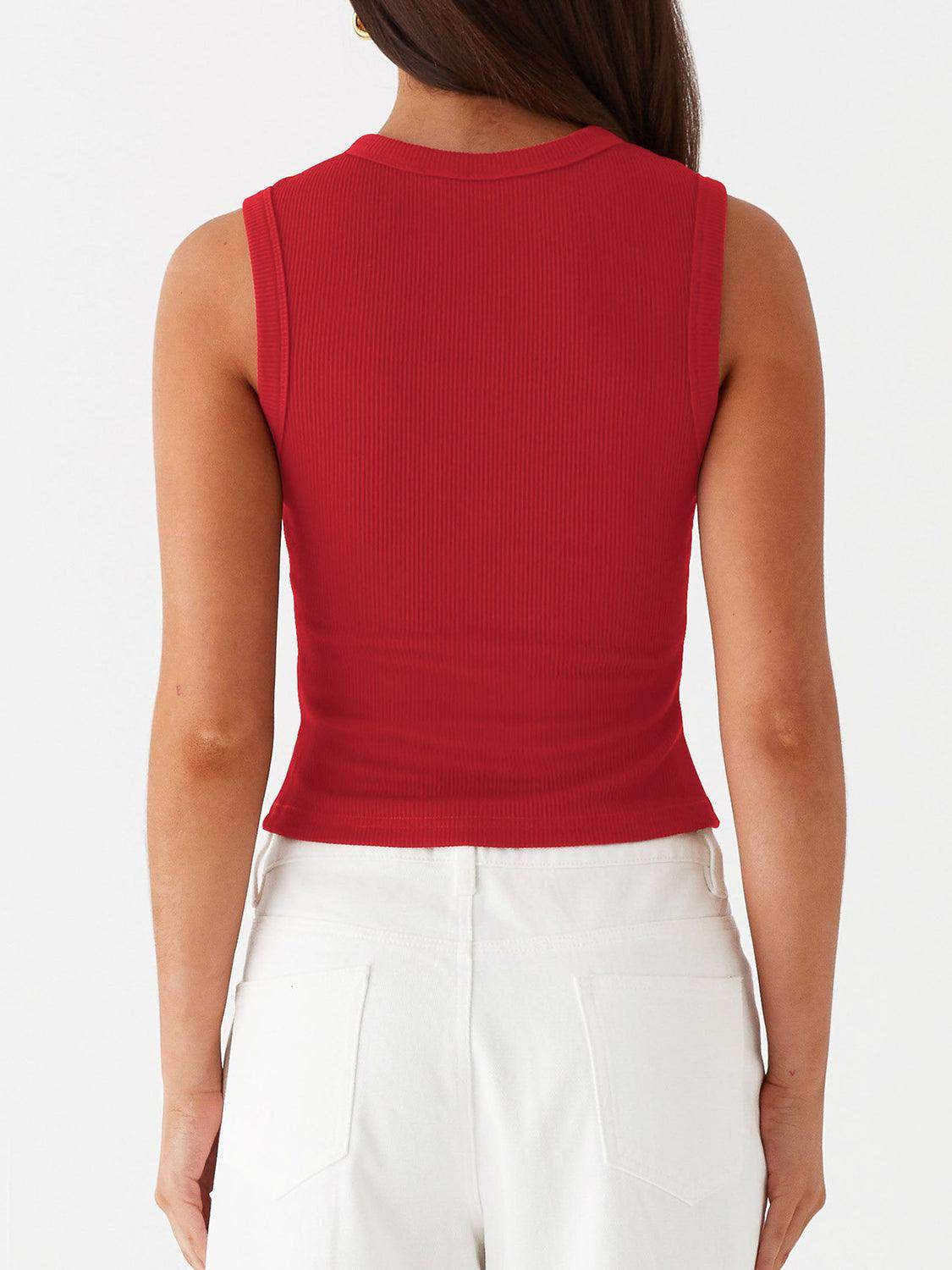 Lovelet Button Up Round Neck Tank for Stylish Comfort by Selvanelle