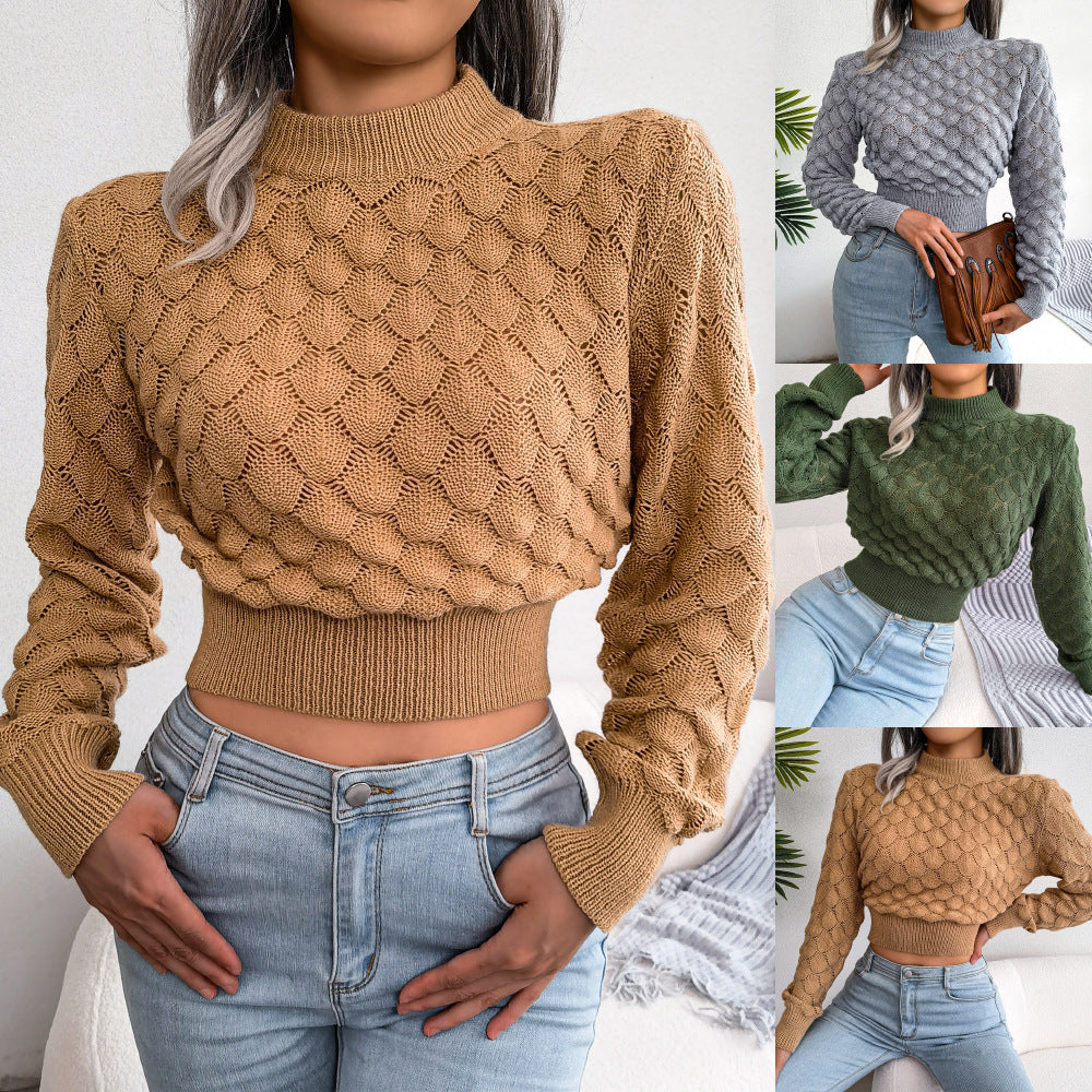 3D Diamond Long Sleeve Cropped Knit Sweater by FitiqueFit