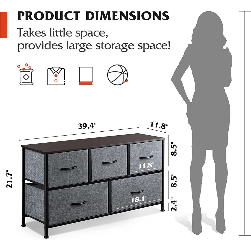 5 Drawer Fabric Dresser Organizer For Bedroom Storage by ShipItFurniture