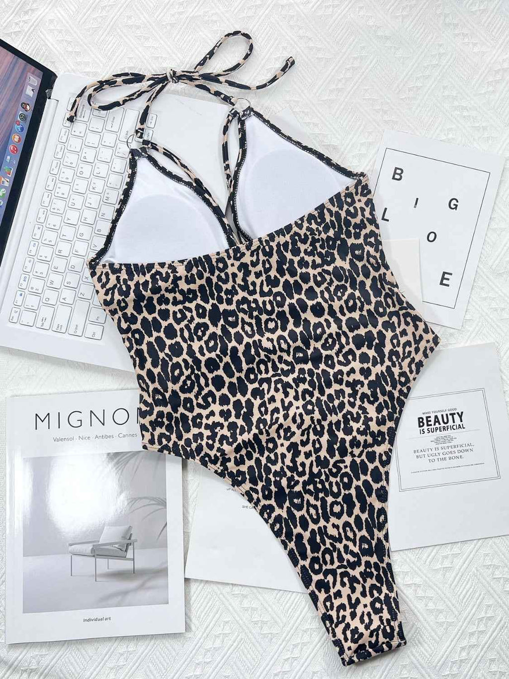 Leopard Cutout Halter Neck One-Piece Swimwear by Wild and Free Boutique