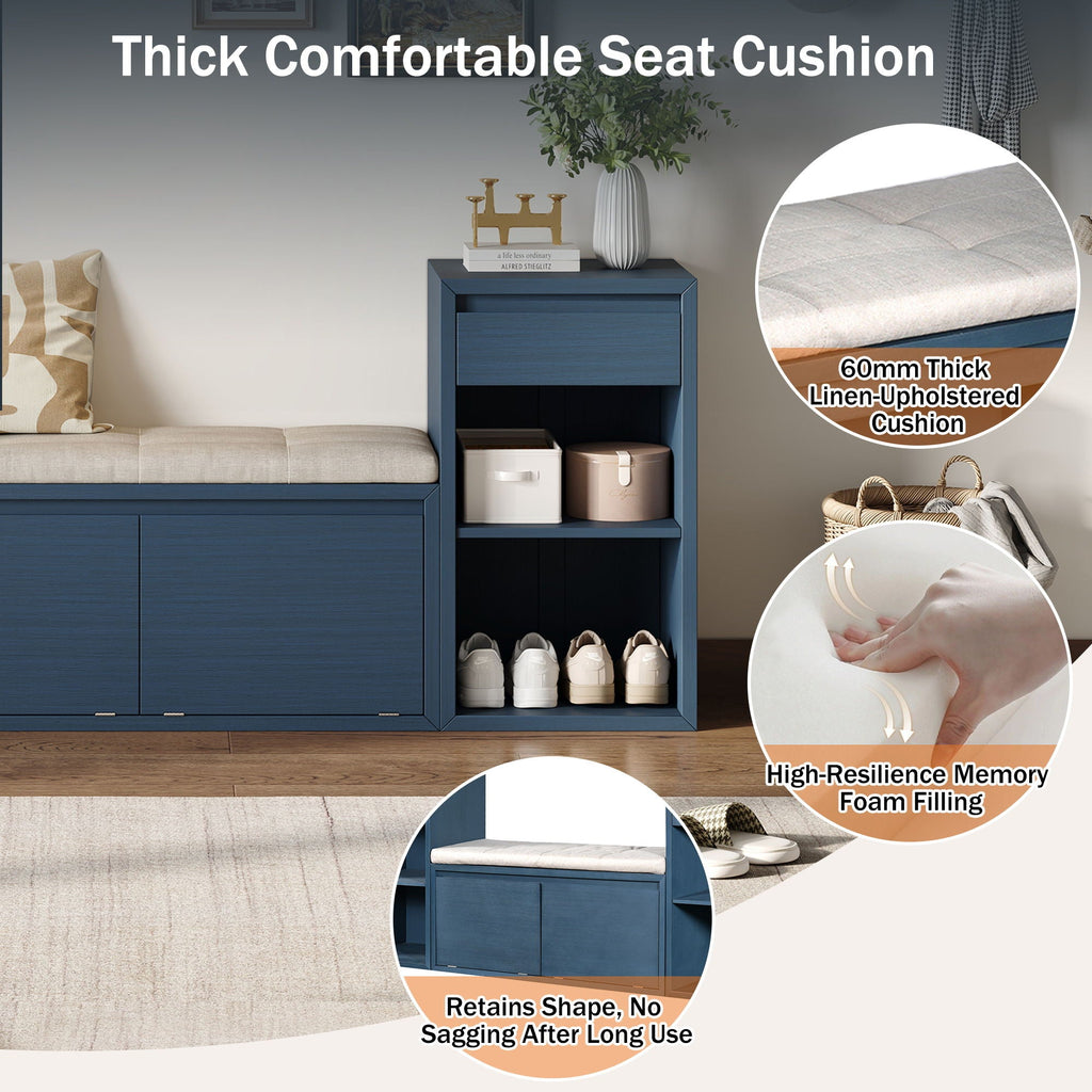 Entryway Storage Bench With Cushion, Drawers & Open Shelves by Unique Piece Furniture