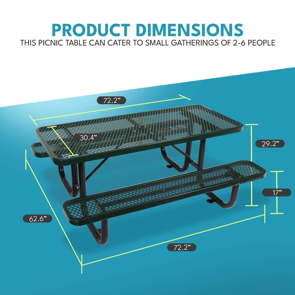 Outdoor Steel Picnic Rectangular Table With Umbrella Pole by Unique Piece Furniture