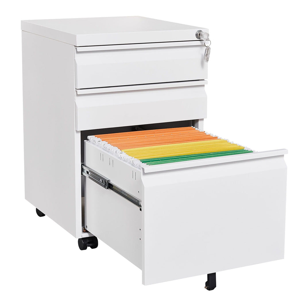Contemporary 3 Drawer Mobile Filing Cabinet With Lock, Metal Office Storage For Legal / Letter Size by Unique Piece Furniture