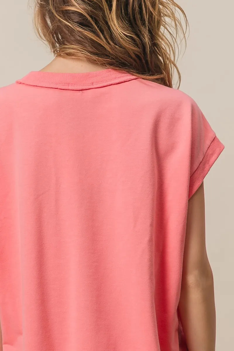 BiBi French Terry Drop Shoulder Basic Top by Simply Love