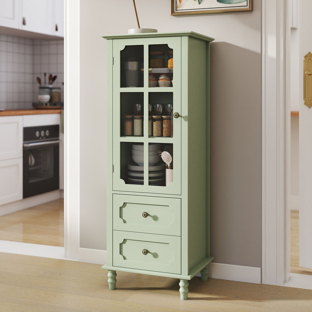 Minimalism Buffet Cabinet With Glass Doors And Double Drawer by Unique Piece Furniture