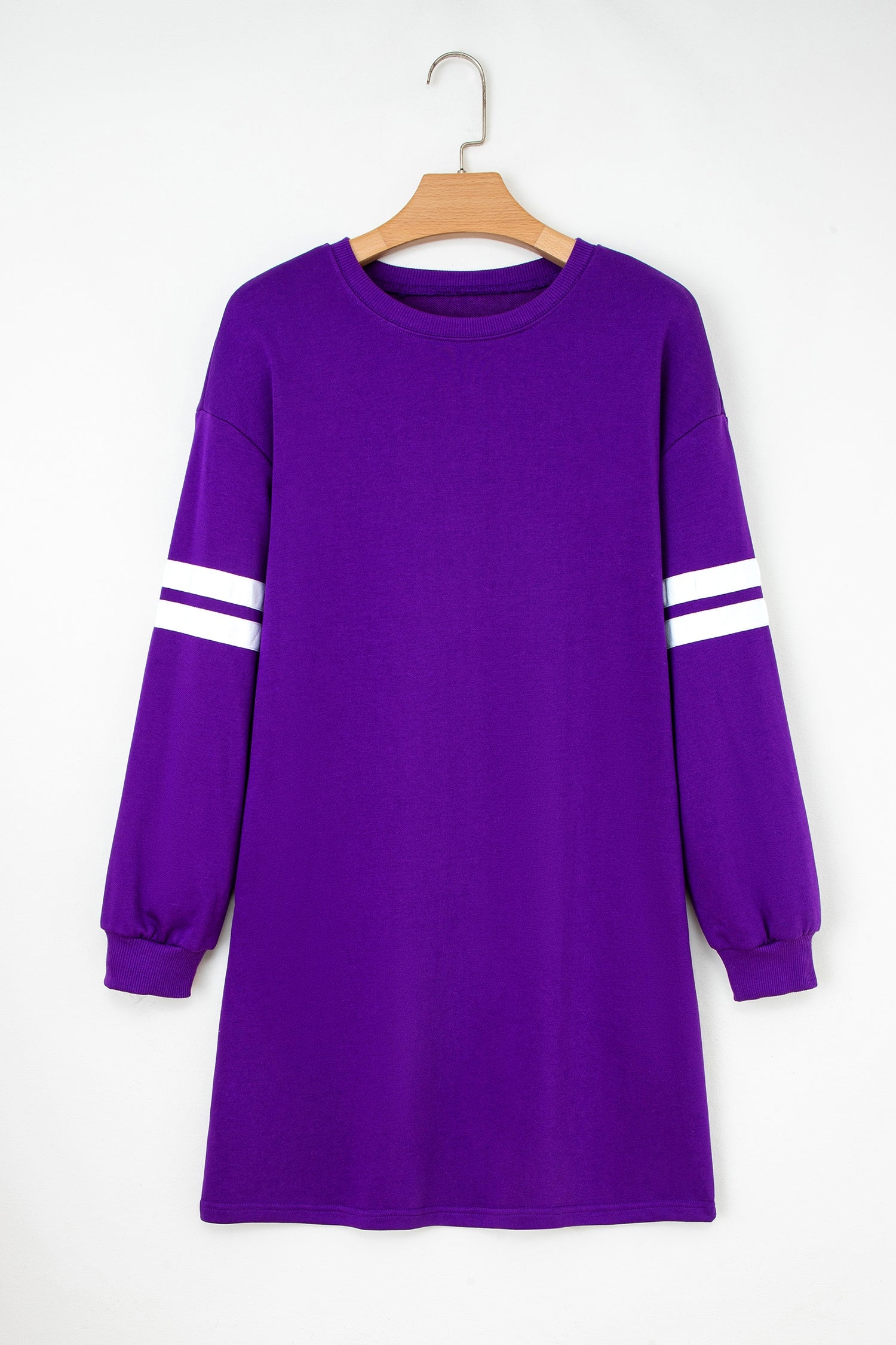 Fiery Red Varsity Contrast Banded Sleeve Shift Sweatshirt Dress by Wild and Free Boutique
