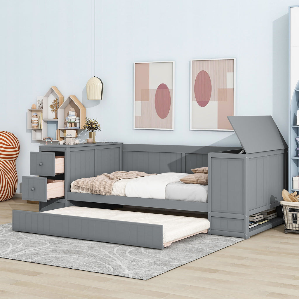 Daybed With Storage Arms, Trundle And Charging Station by Unique Piece Furniture