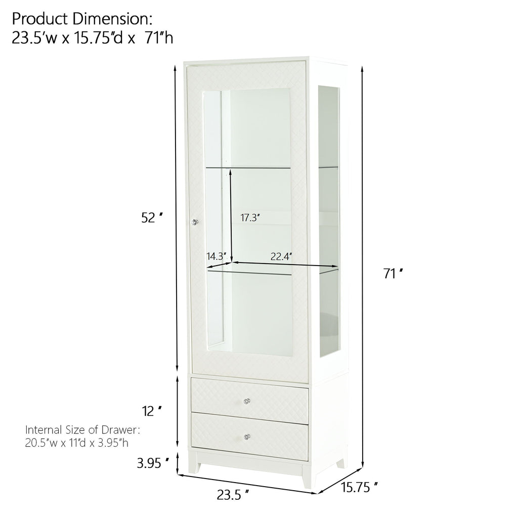 Modern Upholstered Glass Display Cabinet With Adjustable LED Light - White by Unique Piece Furniture