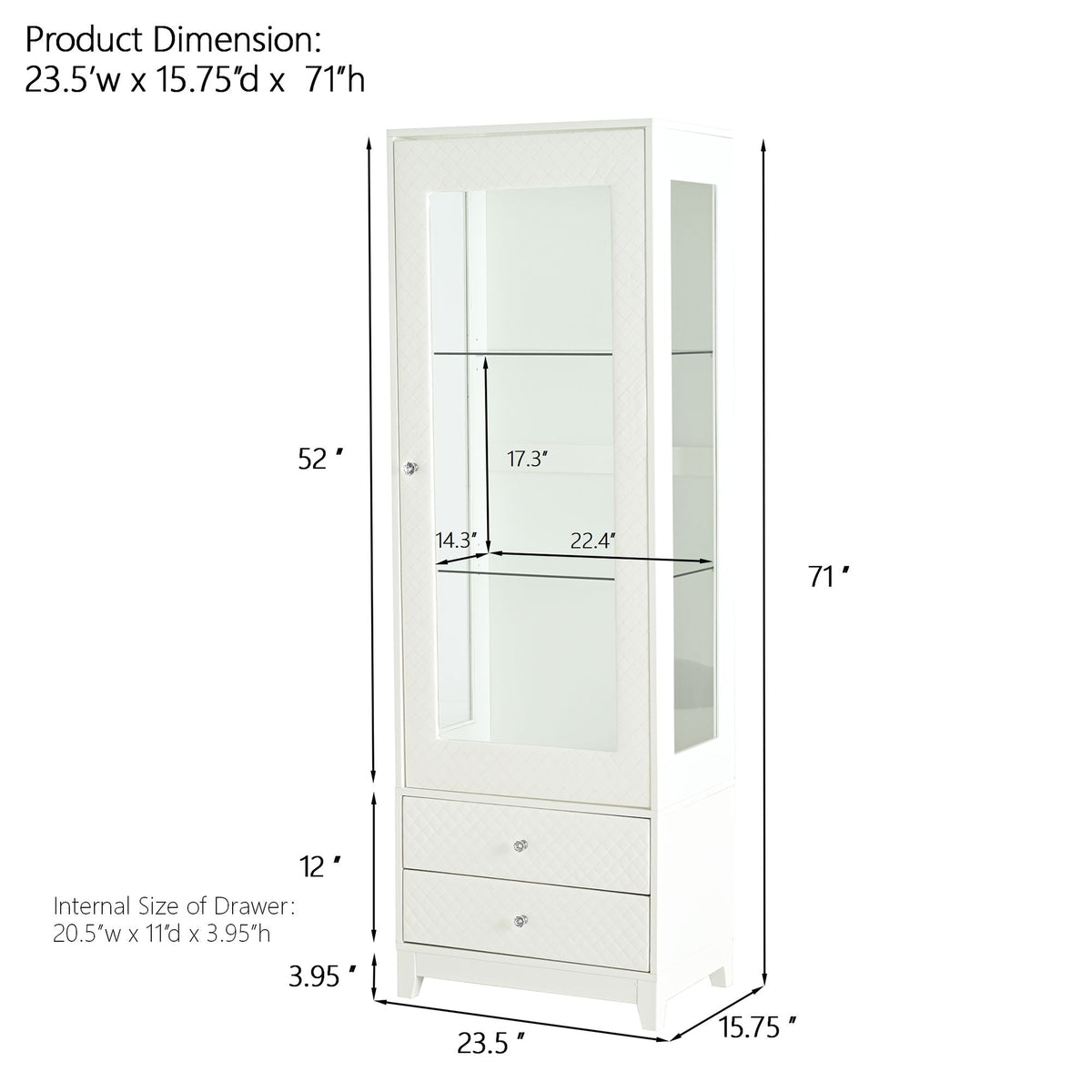 Modern Upholstered Glass Display Cabinet With Adjustable LED Light - White by Unique Piece Furniture