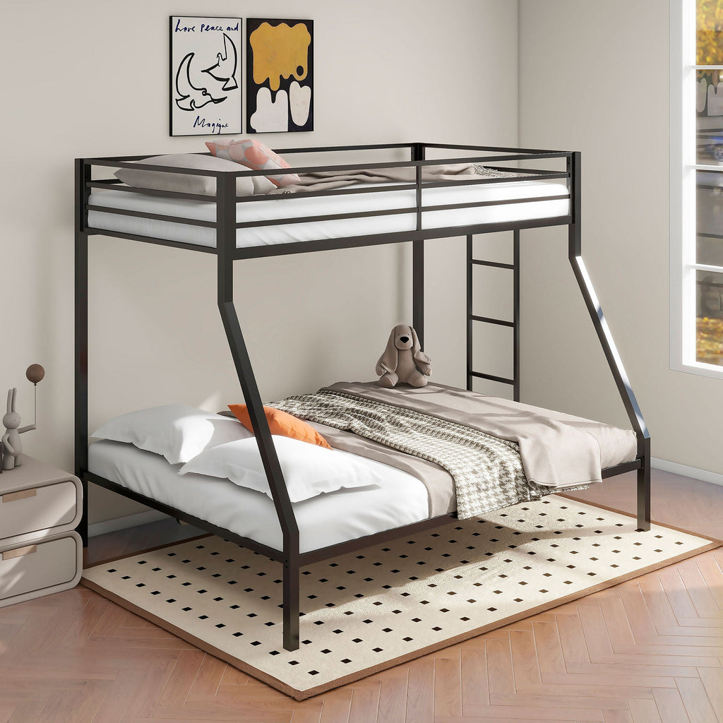Alevera Metal Twin Over Full Bunk Bed with Ladder Black by Unique Piece Furniture
