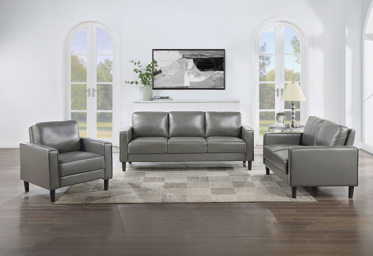 Ruth 3-piece Upholstered Track Arm Sofa Set Grey by Unique Piece Furniture