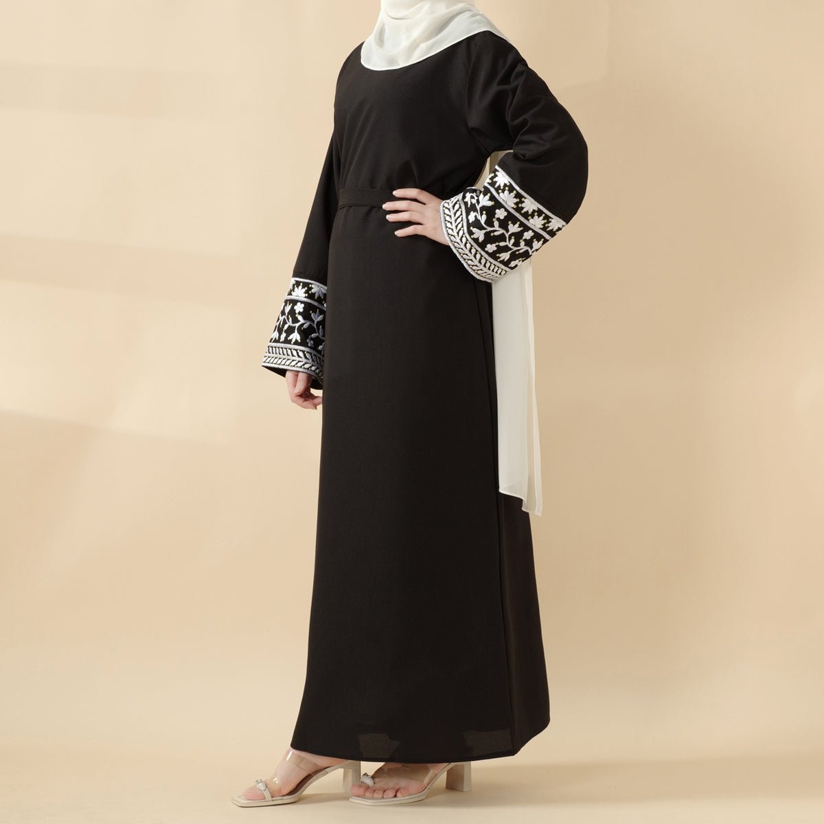 Elegant Cocoon-Cut Pullover Dress | 2-Piece Set Embroidered Abaya (MA145) by Mariam's Collection