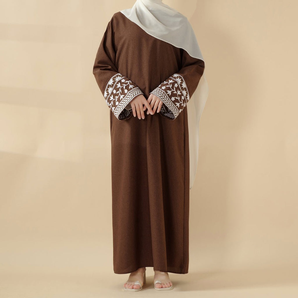 Elegant Cocoon-Cut Pullover Dress | 2-Piece Set Embroidered Abaya (MA145) by Mariam's Collection