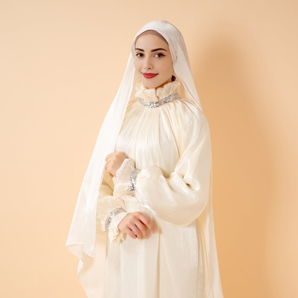 Elegant Glossy Flower Cuff Sequinned Abaya | Glossy Abaya With Sequins (MA140) by Mariam's Collection