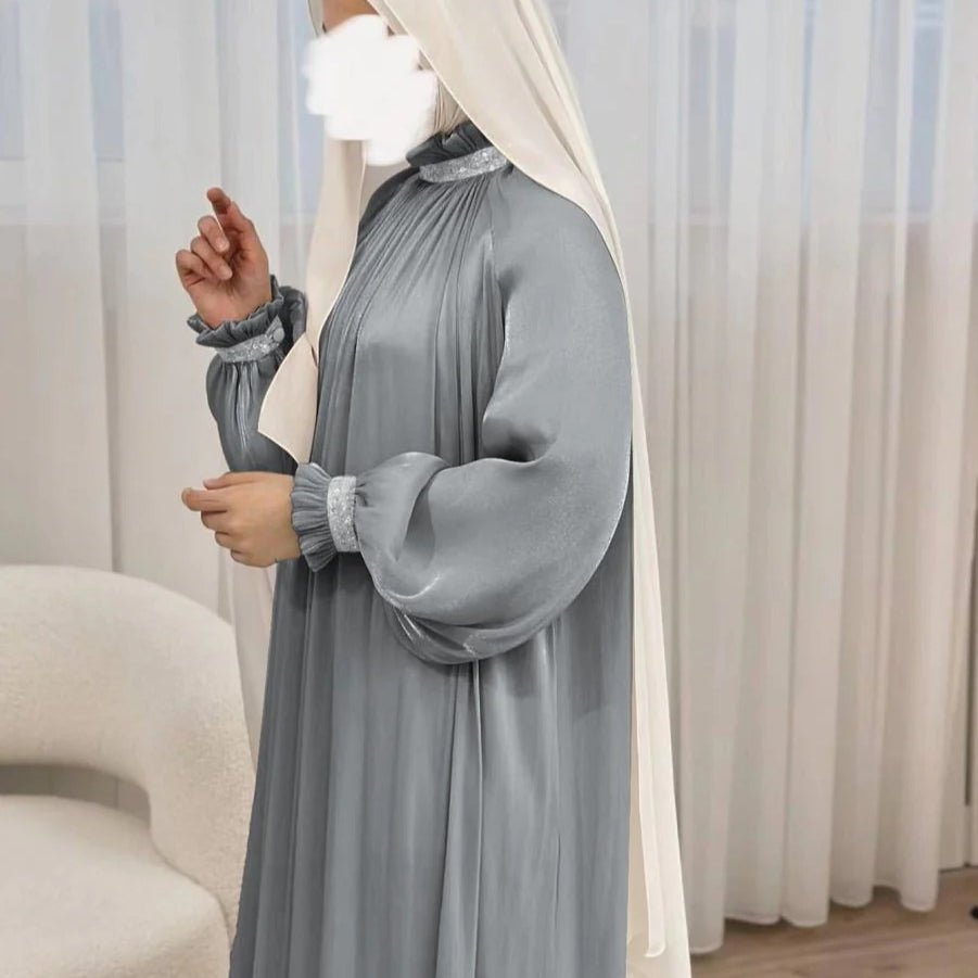 Elegant Glossy Flower Cuff Sequinned Abaya | Glossy Abaya With Sequins (MA140) by Mariam's Collection