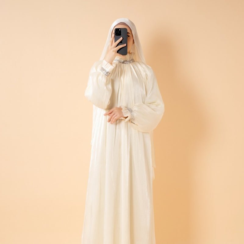 Elegant Glossy Flower Cuff Sequinned Abaya | Glossy Abaya With Sequins (MA140) by Mariam's Collection