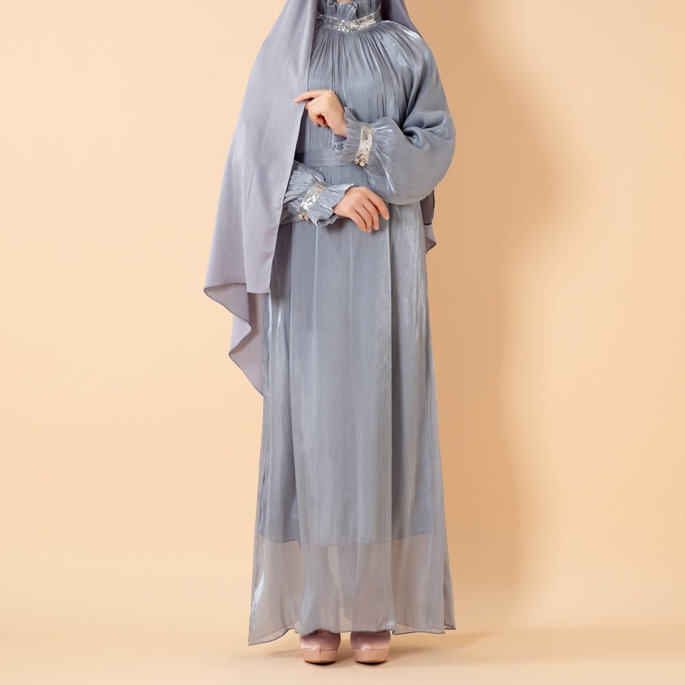 Elegant Glossy Flower Cuff Sequinned Abaya | Glossy Abaya With Sequins (MA140) by Mariam's Collection