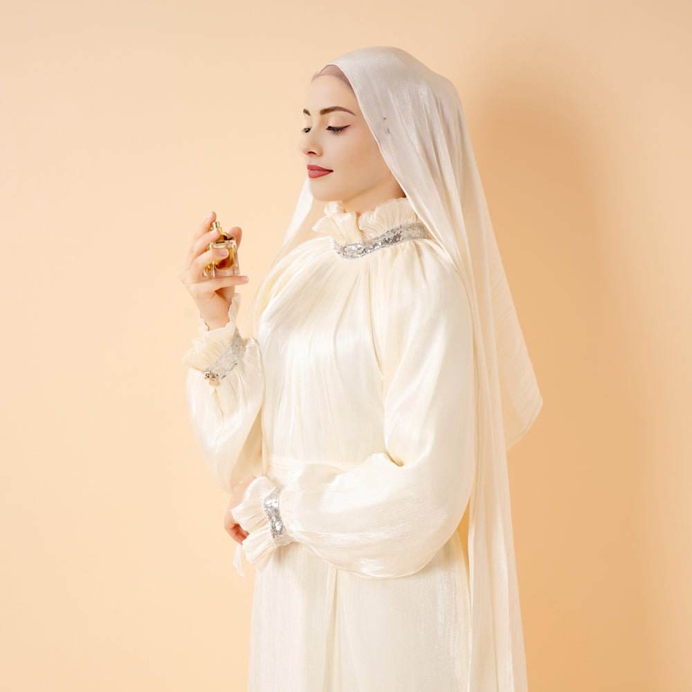 Elegant Glossy Flower Cuff Sequinned Abaya | Glossy Abaya With Sequins (MA140) by Mariam's Collection