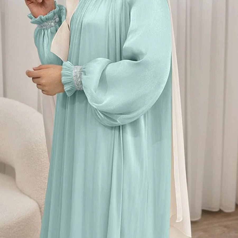 Elegant Glossy Flower Cuff Sequinned Abaya | Glossy Abaya With Sequins (MA140) by Mariam's Collection