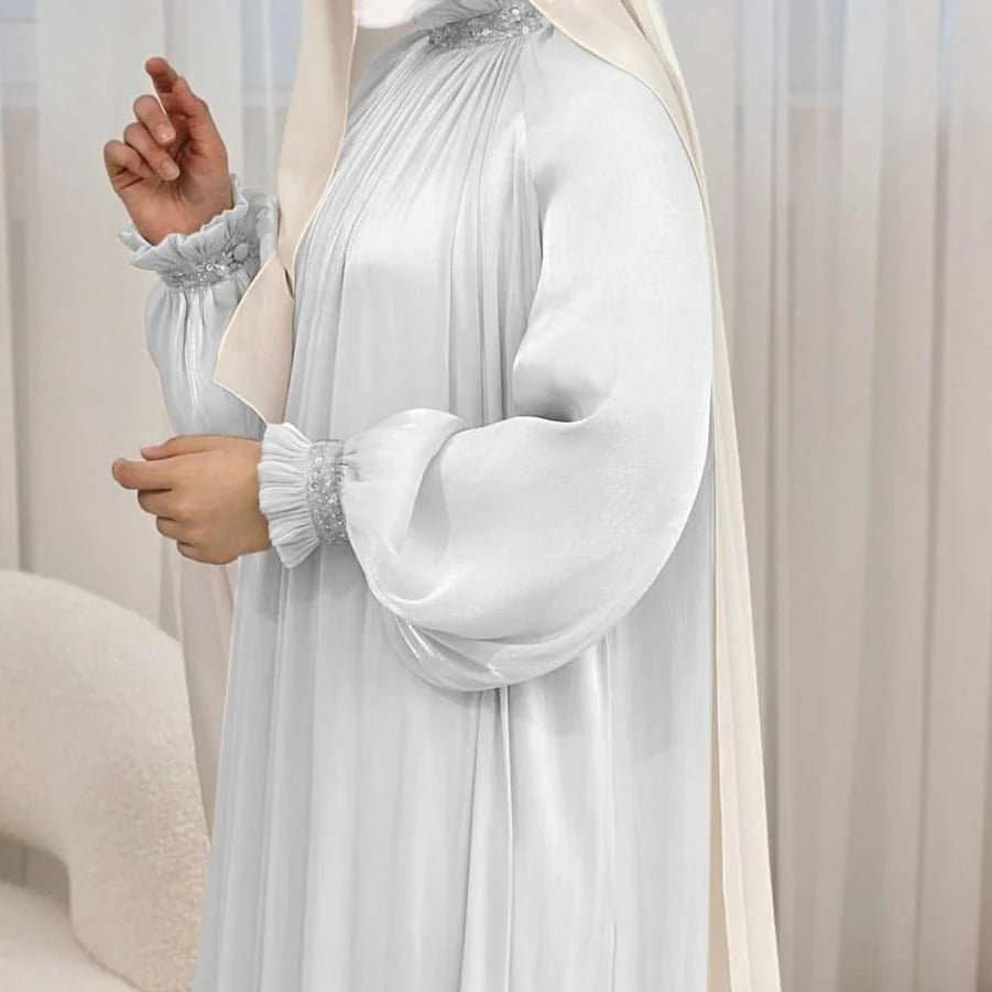 Elegant Glossy Flower Cuff Sequinned Abaya | Glossy Abaya With Sequins (MA140) by Mariam's Collection
