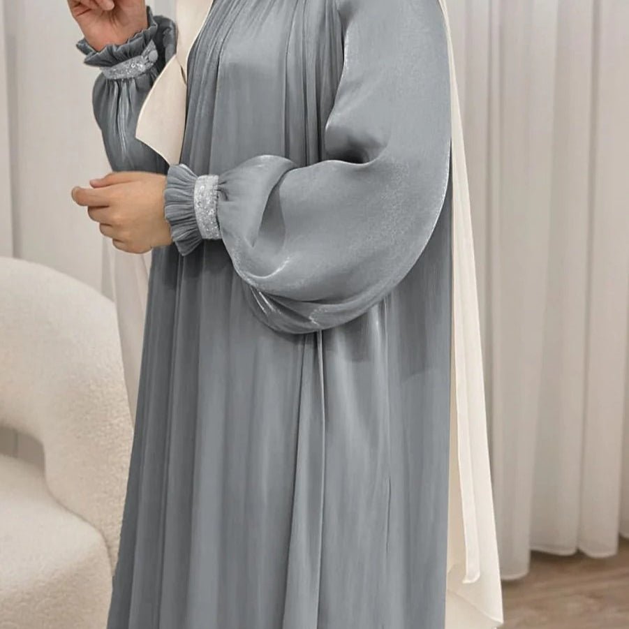 Elegant Glossy Flower Cuff Sequinned Abaya | Glossy Abaya With Sequins (MA140) by Mariam's Collection