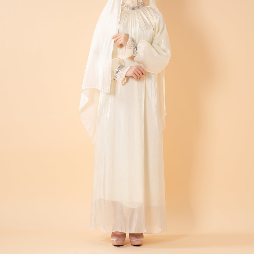 Elegant Glossy Flower Cuff Sequinned Abaya | Glossy Abaya With Sequins (MA140) by Mariam's Collection