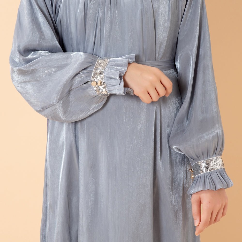 Elegant Glossy Flower Cuff Sequinned Abaya | Glossy Abaya With Sequins (MA140) by Mariam's Collection