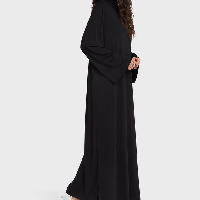 Elegant Half-Turtleneck Pullover Maxi Dress | Loose Fit Solid Color Dress with Hidden Pockets(MA313) by Mariam's Collection
