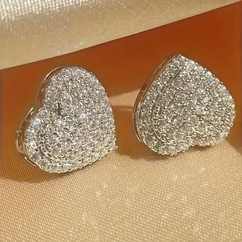Elegant Heart-Shaped Zirconia Stud Earrings by DailySale