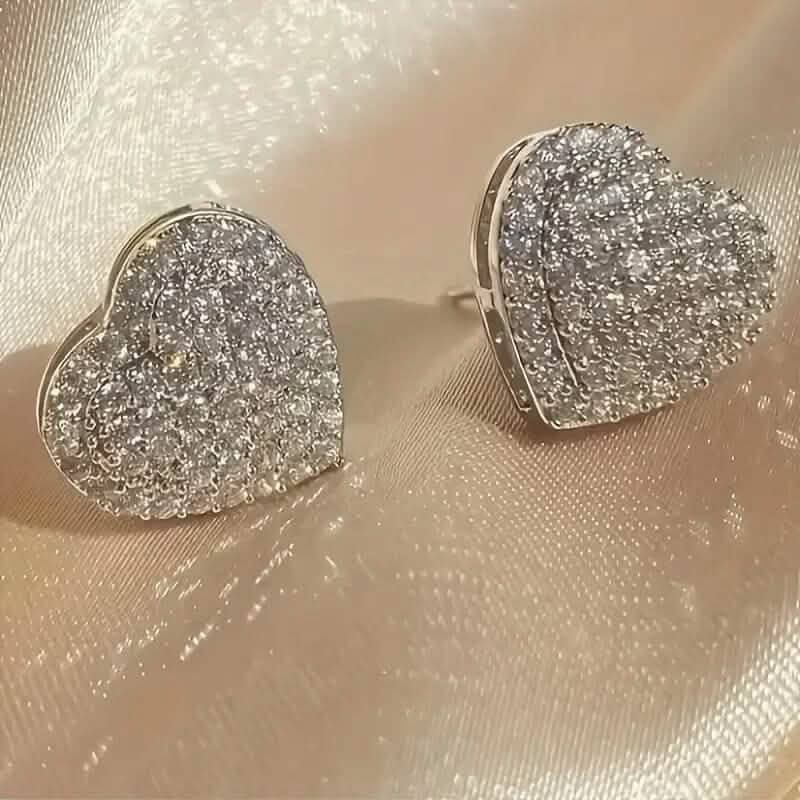 Elegant Heart-Shaped Zirconia Stud Earrings by DailySale