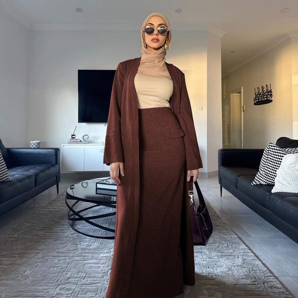 Elegant Long Cardigan & Maxi Skirt Set(MS175) by Mariam's Collection