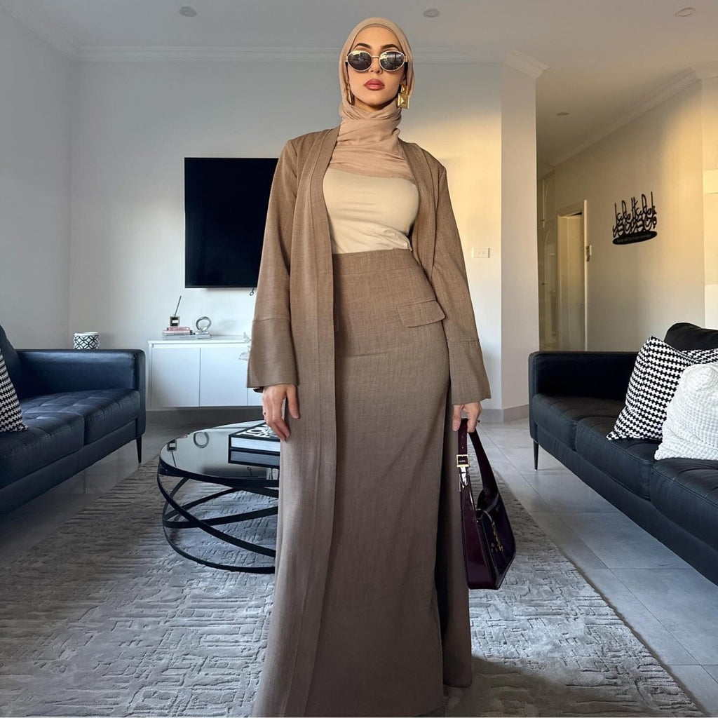 Elegant Long Cardigan & Maxi Skirt Set(MS175) by Mariam's Collection