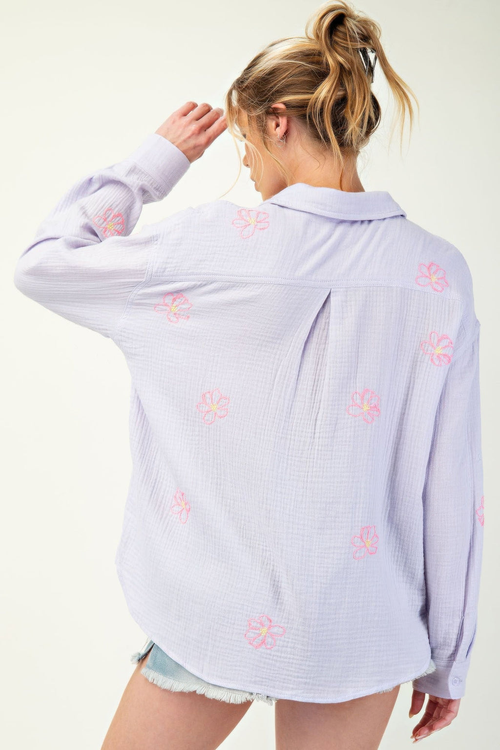 Embo detailed cotton gauze button down shirt by Tigbul's Variety Fashion Shop
